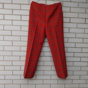 Vintage 60s 70s Red Plaid Wool Pants 30" Waist 40" Hips Glenayr Kitten